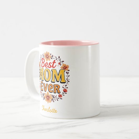 最高の母エバーフローラリース | かわいい母の日 ツートーンマグカップ (正面左)