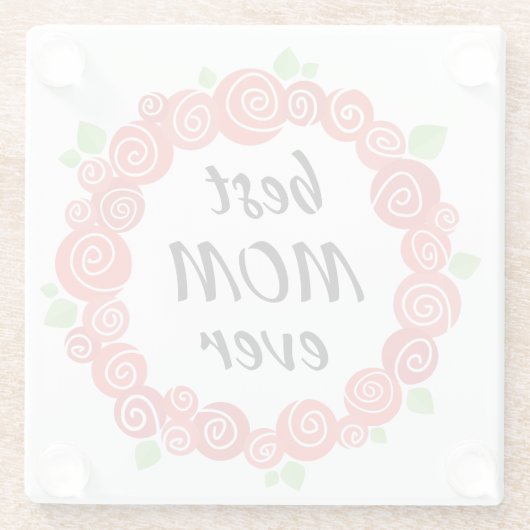 最高の母エバーレッドローズリース春かわいい ガラスコースター (裏面)