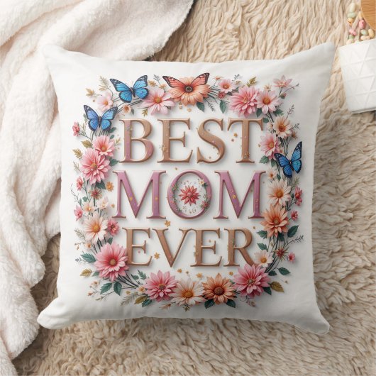 最高の母エバー引用文蝶と花 クッション (ブランケット)