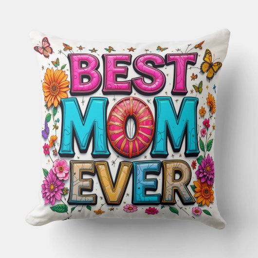 最高の母エバー引用文蝶カラフル花 クッション (正面)