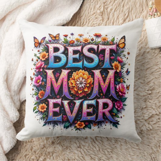 最高の母エバー引用文蝶カラフル花 クッション (ブランケット)