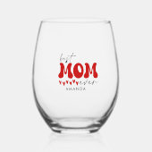 最高の母エバー赤グレータイポグラフィ名前をカスタムする ステムなしワイングラス (正面)