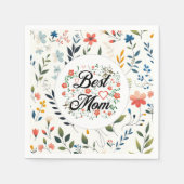 最高の母エレガントフローラデザイン スタンダードカクテルナプキン (正面)