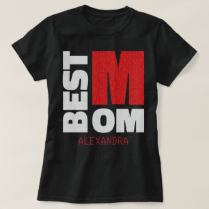 最高の母シルバーレッドグリッター名カスタマイズ Tシャツ