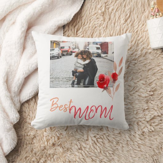 最高の母スクリプト水彩花写真フローラ クッション (ブランケット)