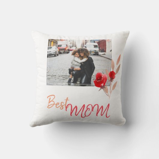 最高の母スクリプト水彩花写真フローラ クッション (裏面)