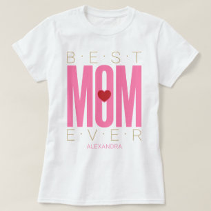 最高の母ハートピンク赤金ゴールド名カスタマイズ Tシャツ