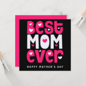 最高の母ハート母の日ブラックピンクホワイト カード (正面/裏面インサイチュ)