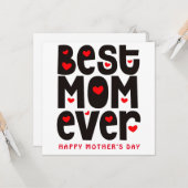 最高の母ハート母の日レッド白黒 カード (正面/裏面インサイチュ)