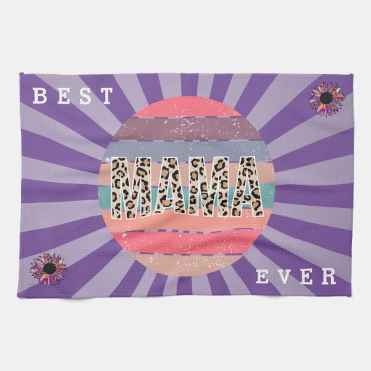 最高の母パープルフローラカスタマイズ キッチンタオル (横)