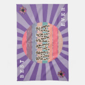 最高の母パープルフローラカスタマイズ キッチンタオル (縦)