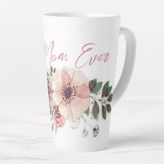 最高の母ピンクの花ラテマグカップ カフェラテマグ (右アングル)