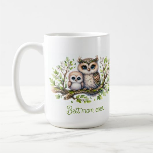 最高の母フクロウのイラスト コーヒーマグカップ (左)