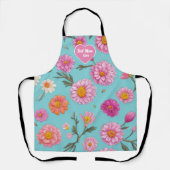 最高の母フローラ白デイジーピンクの花 エプロン (正面)