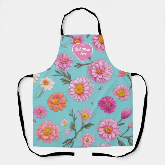 最高の母フローラ白デイジーピンクの花 エプロン (正面)