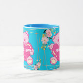 最高の母マエバーフロリダピンクテディベアフローラブルー マグカップ (中央)