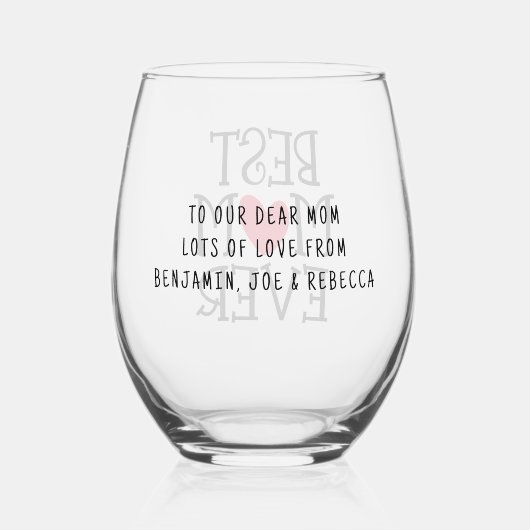 最高の母マムエバー赤いハート名 ステムなしワイングラス (裏面)