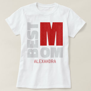 最高の母レッドシルバーグリッター名カスタマイズ Tシャツ