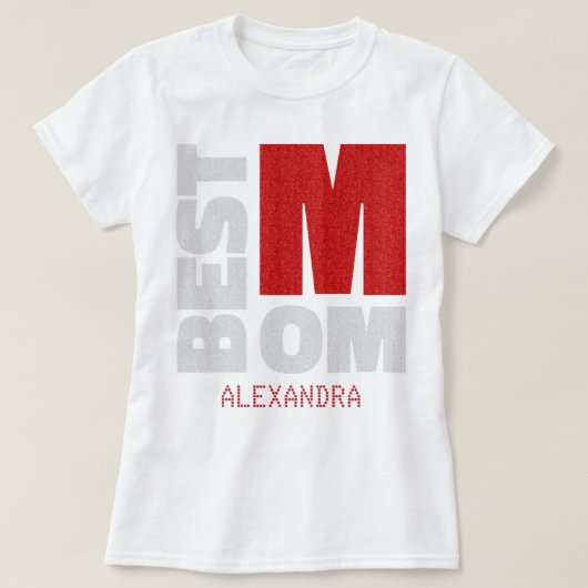 最高の母レッドシルバーグリッター名カスタマイズ Tシャツ (デザイン正面)