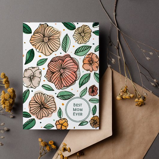 最高の母ヴィンテージ水彩及びインク花 シーズンカード