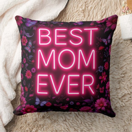 最高の母引用文ピンクの花ネオンカラー クッション (ブランケット)