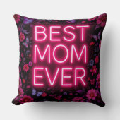 最高の母引用文ピンクの花ネオンカラー クッション (正面)