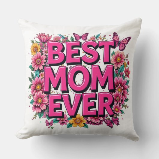 最高の母引用文蝶ピンクの花 クッション (正面)