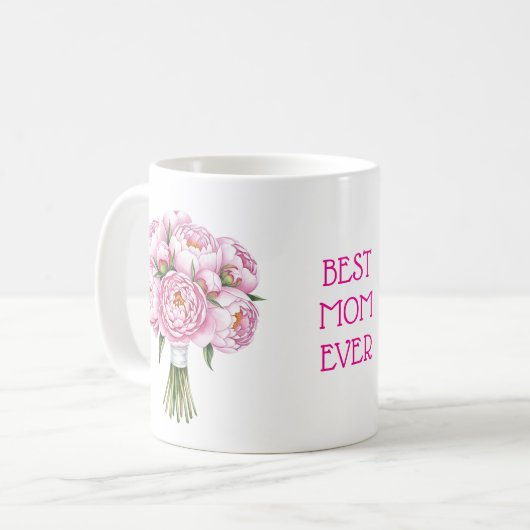 最高の母日のピンク牡丹ブーケ母の日 コーヒーマグカップ (正面左)