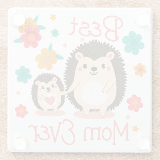 最高の母母とベビーハリネズミ ガラスコースター (裏面)