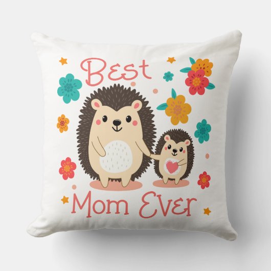 最高の母母とベビーハリネズミ クッション (正面)