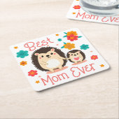 最高の母母とベビーハリネズミ スクエアペーパーコースター (アングル)