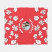 最高の母母の写真フローラモノグラム可愛い赤い白い フリースブランケット (正面(横))