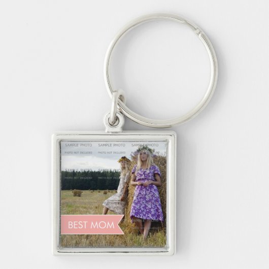 最高の母母の日ホワイトピンクのバナー写真 キーホルダー (正面)