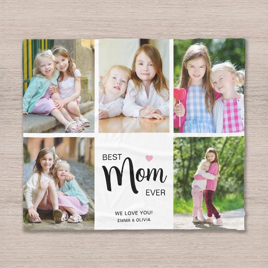 最高の母母の日ホワイトフォトコラージュ フリースブランケット