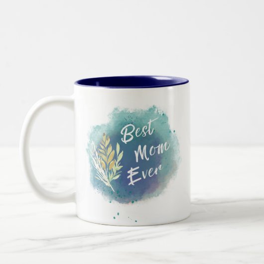 最高の母母の母の水の色のフローラブルーマグ ツートーンマグカップ (左)