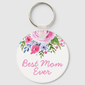 最高の母母は常にピンクの水の色のフローラ母の日 キーホルダー (正面)