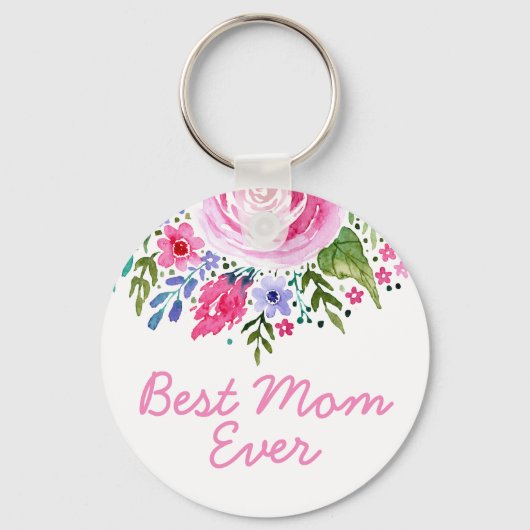 最高の母母は常にピンクの水の色のフローラ母の日 キーホルダー (正面)
