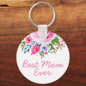 最高の母母は常にピンクの水の色のフローラ母の日 キーホルダー (正面)