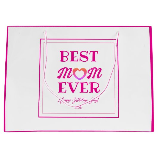 最高の母母エバーピンクハートタイポグラフィ母の日 ラージペーパーバッグ (正面)