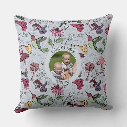 最高の母母エバーライトブルーフローラハミングバード クッション (裏面)