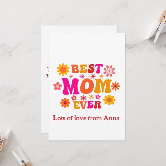 最高の母母エバーレトログルーヴィーフローラ母の日 カード (正面/裏面インサイチュ)