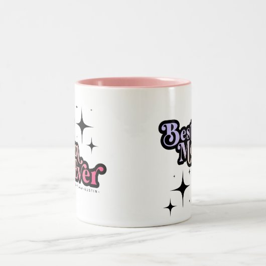 最高の母母ママ母ママ子供の名前レトロピンク ツートーンマグカップ (中央)