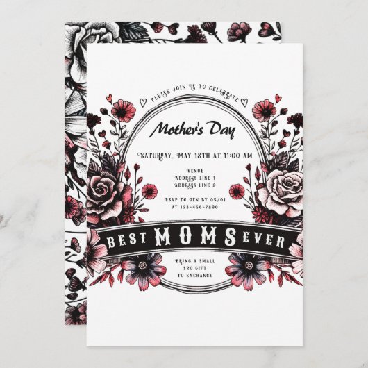 最高の母生花バダスマザーデイ 招待状 (正面/裏面)