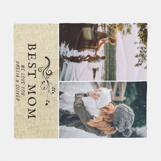 最高の母素朴葉2カスタム枚の写真 フリースブランケット (正面(横))
