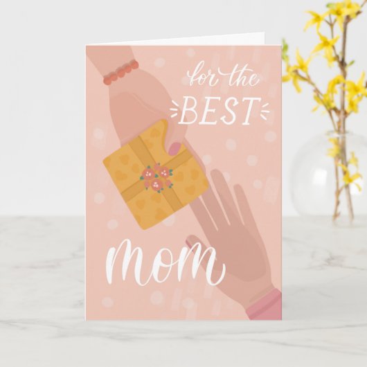 最高の母。かわいい漫画ピンクの黄色の母親の日 カード (黄色い花)