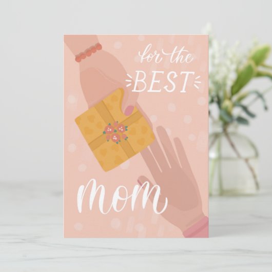 最高の母。かわいい漫画ピンクの黄色の母親の日 シーズンカード (スタンド正面)