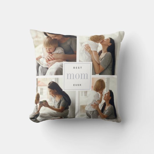 最高の母 |グレーとホワイトキッズフォトコラージュ クッション (正面)