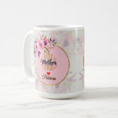 最高の母 - ピンクの花のカスタムネーム コーヒーマグカップ (正面左)