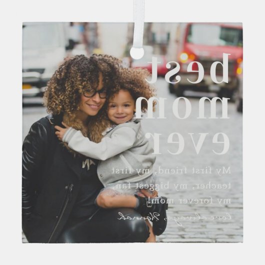 最高の母 |引用文と写真ギフト ガラスオーナメント (裏面)