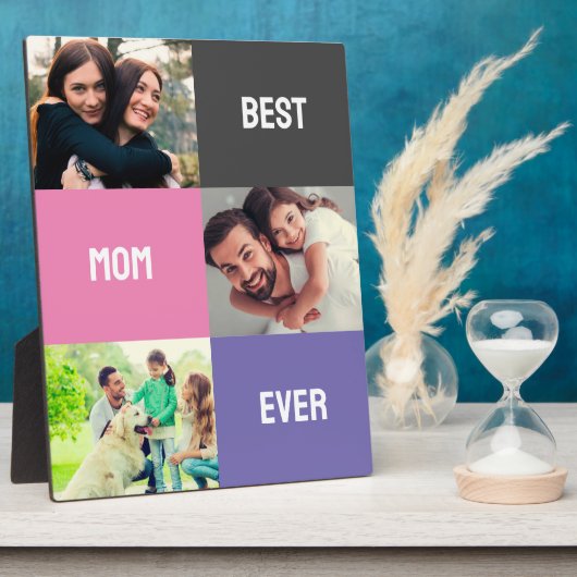 最高の母 |母の日3写真コラージュ フォトプラーク (側面)